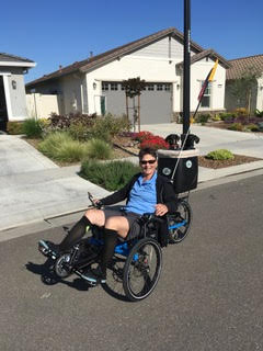 ~Two adorable Doxies in one PoochPod on a recumbent in sunny California ~
